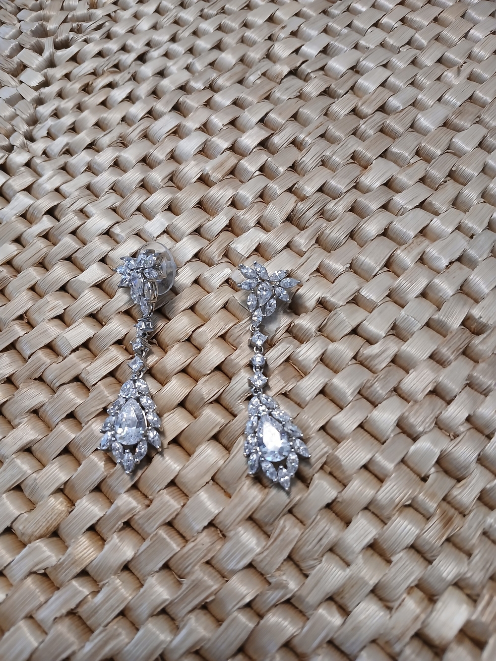 Simulated Diamond Teardrop Drop Earrings - Silver - Picture 5 of 6
